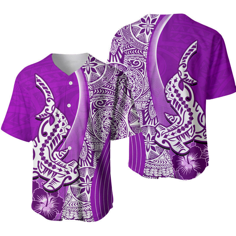 Hawaiian Shark Polynesian Baseball Jersey Vibe Purple Style