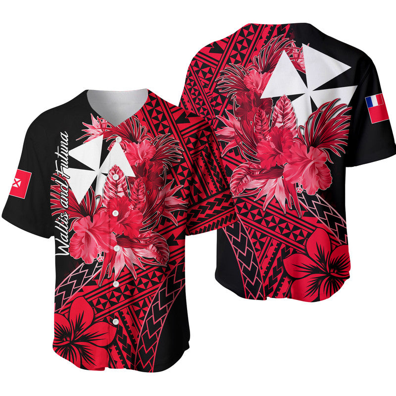 Wallis and Futuna Baseball Jersey Hibiscus Red No.2 Color
