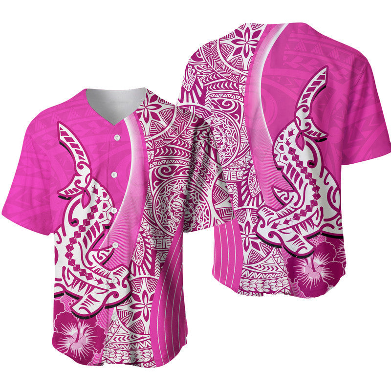 Hawaiian Shark Polynesian Baseball Jersey Vibe Pink Style