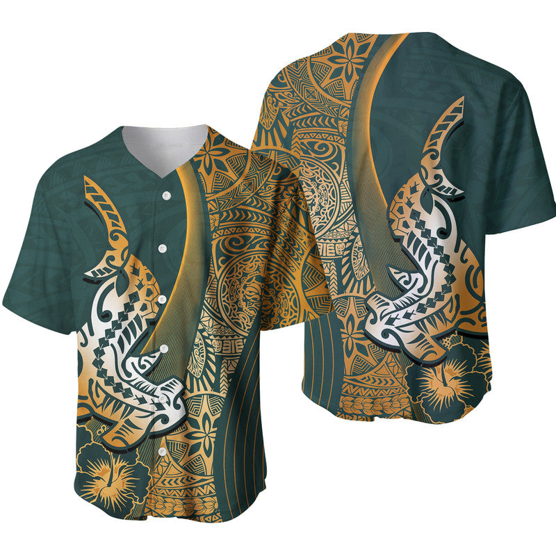 Hawaiian Shark Polynesian Baseball Jersey Vibe Green Style