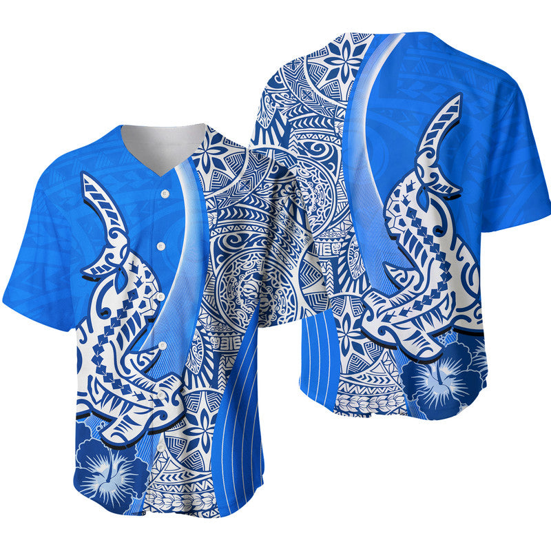 Hawaiian Shark Polynesian Baseball Jersey Vibe Blue Style