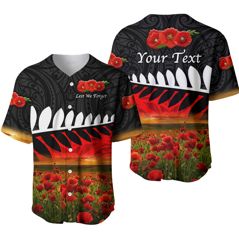 (Custom Personalised) New Zealand Maori ANZAC Baseball Jersey Poppy Vibes Black