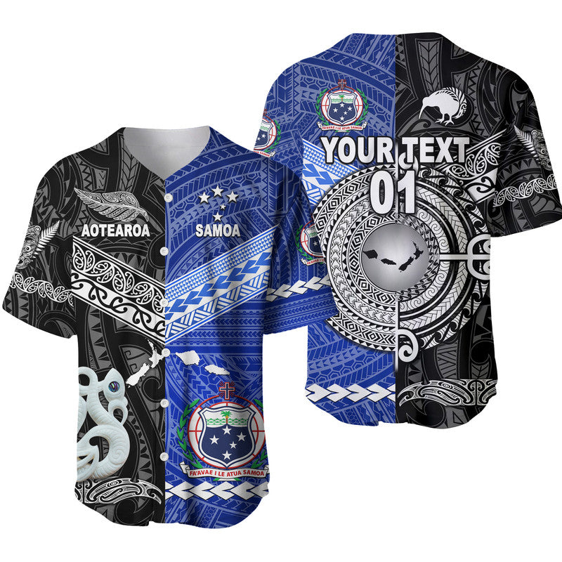 (Custom Personalised) Samoa And New Zealand Baseball Jersey Together Black