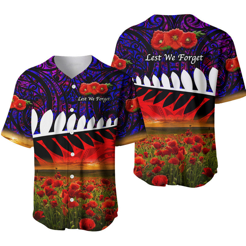 New Zealand Maori ANZAC Baseball Jersey Poppy Vibes Purple