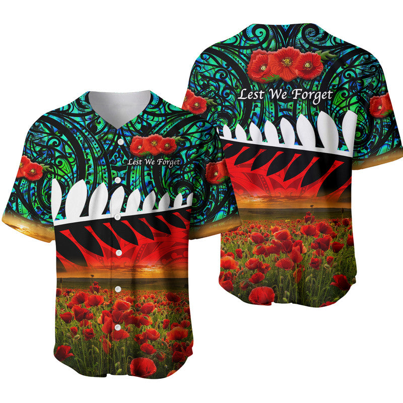 New Zealand Maori ANZAC Baseball Jersey Poppy Vibes Turquoise