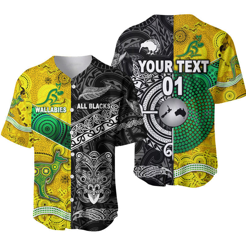 (Custom Personalised) New Zealand Maori All Black And Australia Wallabies Aboriginal Baseball Jersey Rugby Together