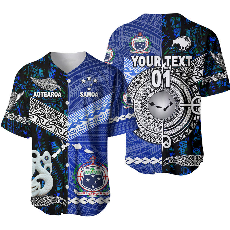 (Custom Personalised) Samoa And New Zealand Baseball Jersey Together Blue
