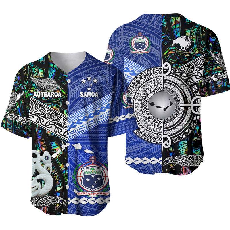 Samoa And New Zealand Baseball Jersey Together Paua Shell