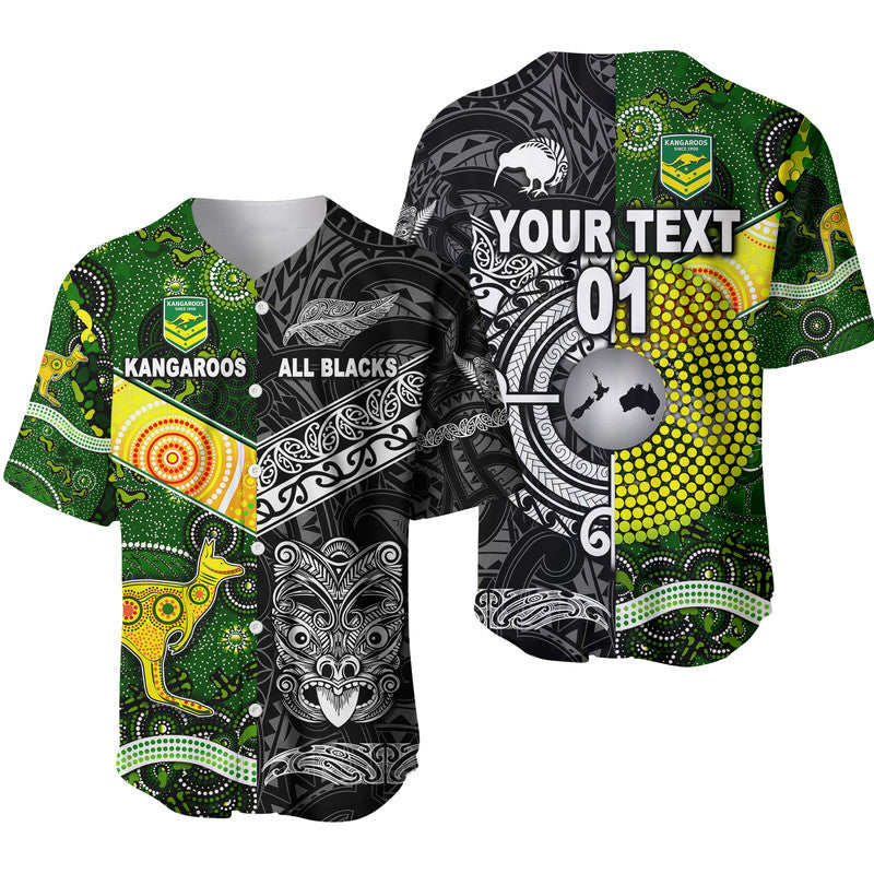 (Custom Personalised) New Zealand Maori All Black And Australia Kangaroos Aboriginal Baseball Jersey Rugby Together
