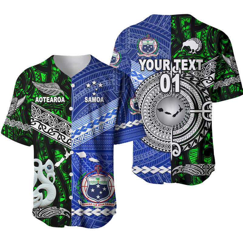 (Custom Personalised) Samoa And New Zealand Baseball Jersey Together Green