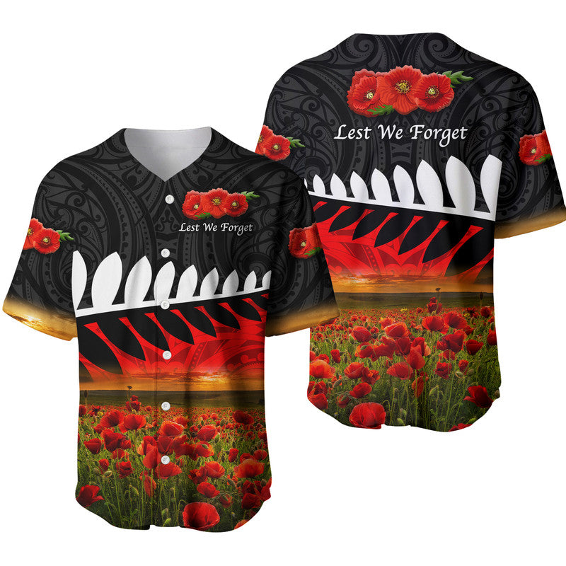 New Zealand Maori ANZAC Baseball Jersey Poppy Vibes Black