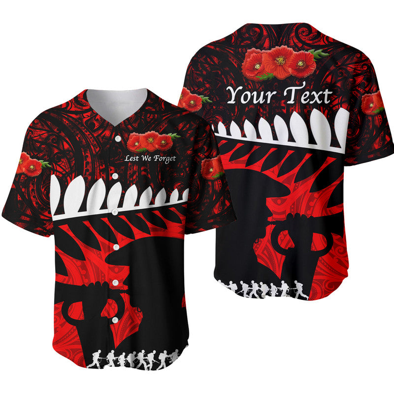 (Custom Personalised) New Zealand Maori ANZAC Baseball Jersey Remembrance Soldier Red