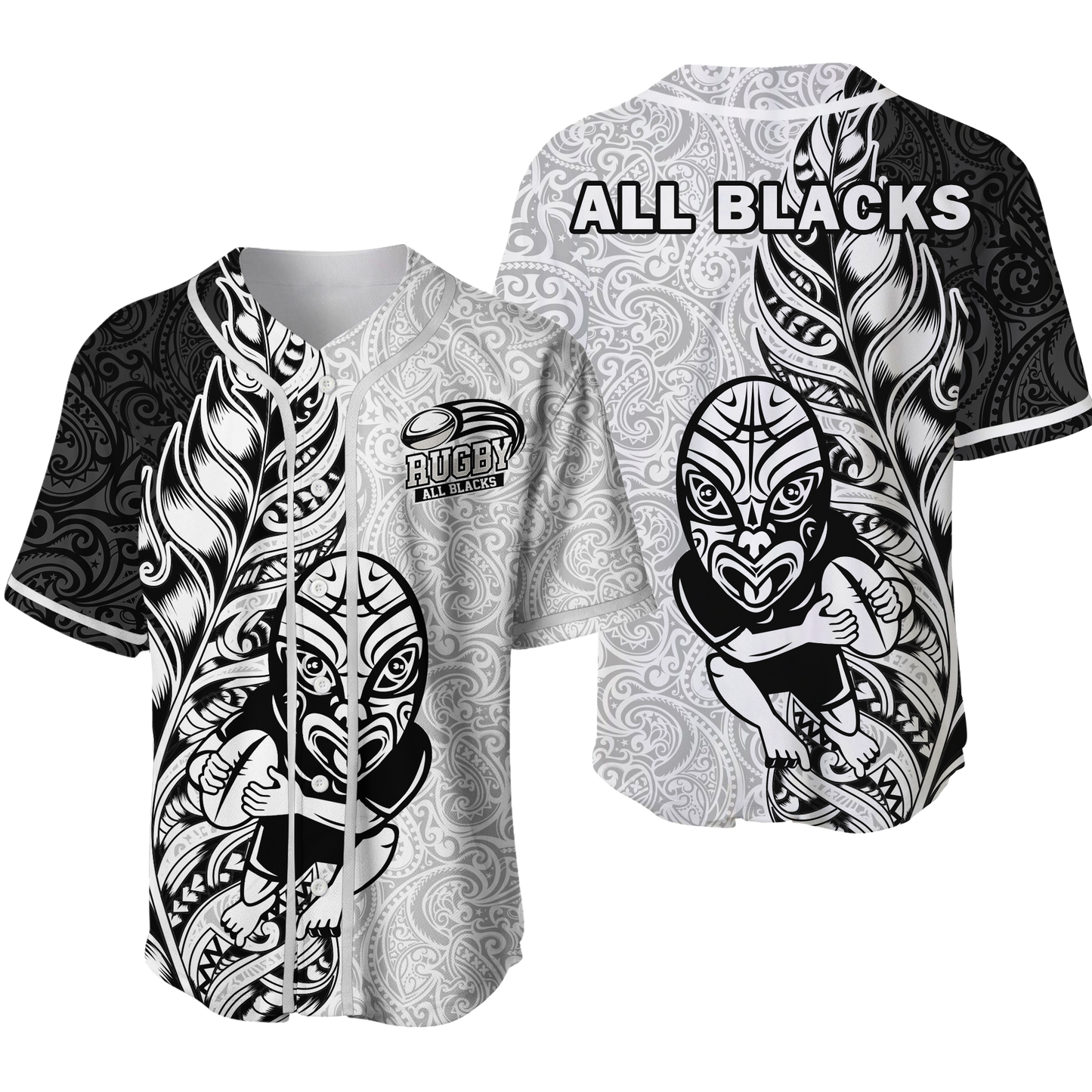 New Zealand Maori All Black Rugby Baseball Jersey