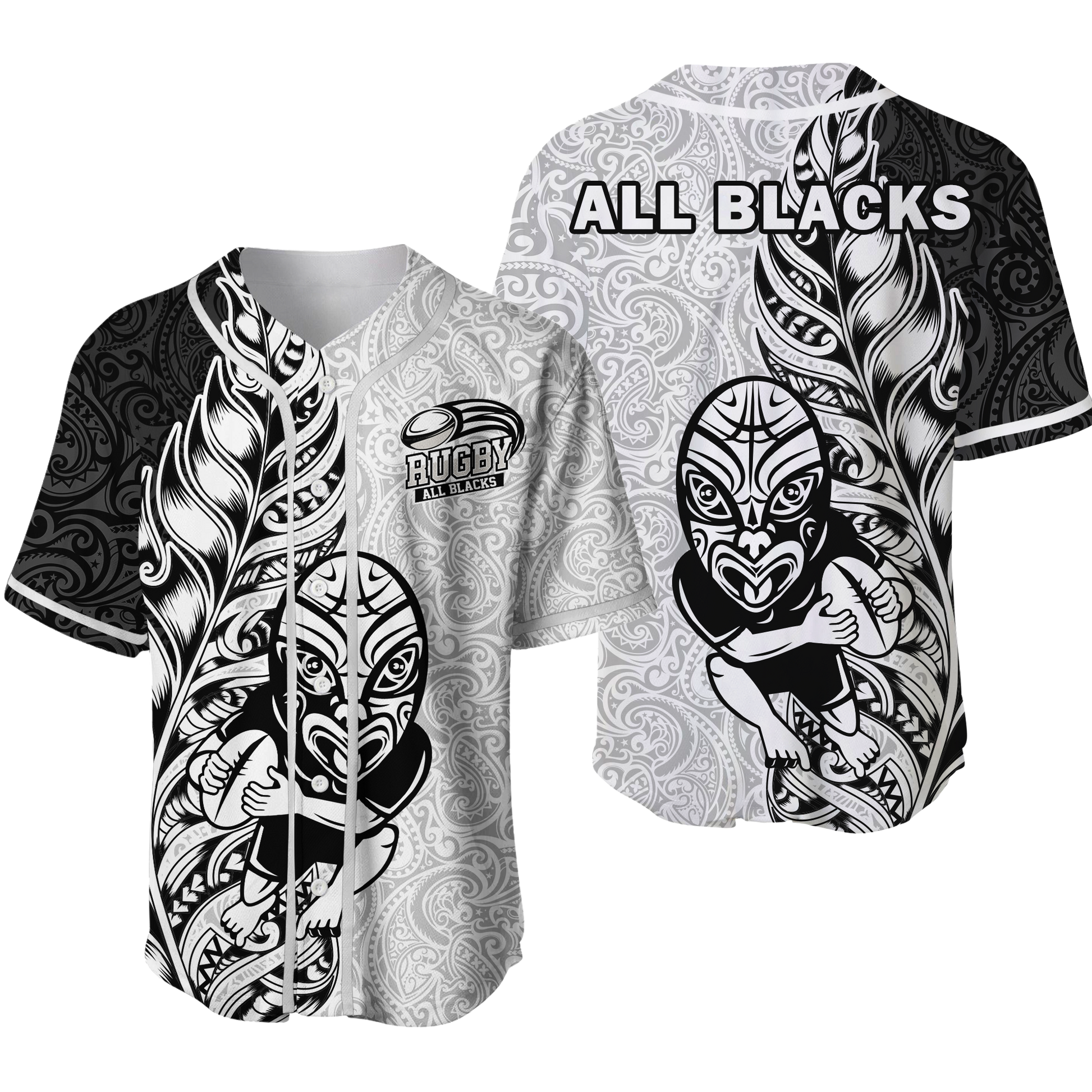 New Zealand Maori All Black Rugby Baseball Jersey
