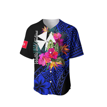 Wallis and Futuna Baseball Jersey Hibiscus Blue No.1 Color