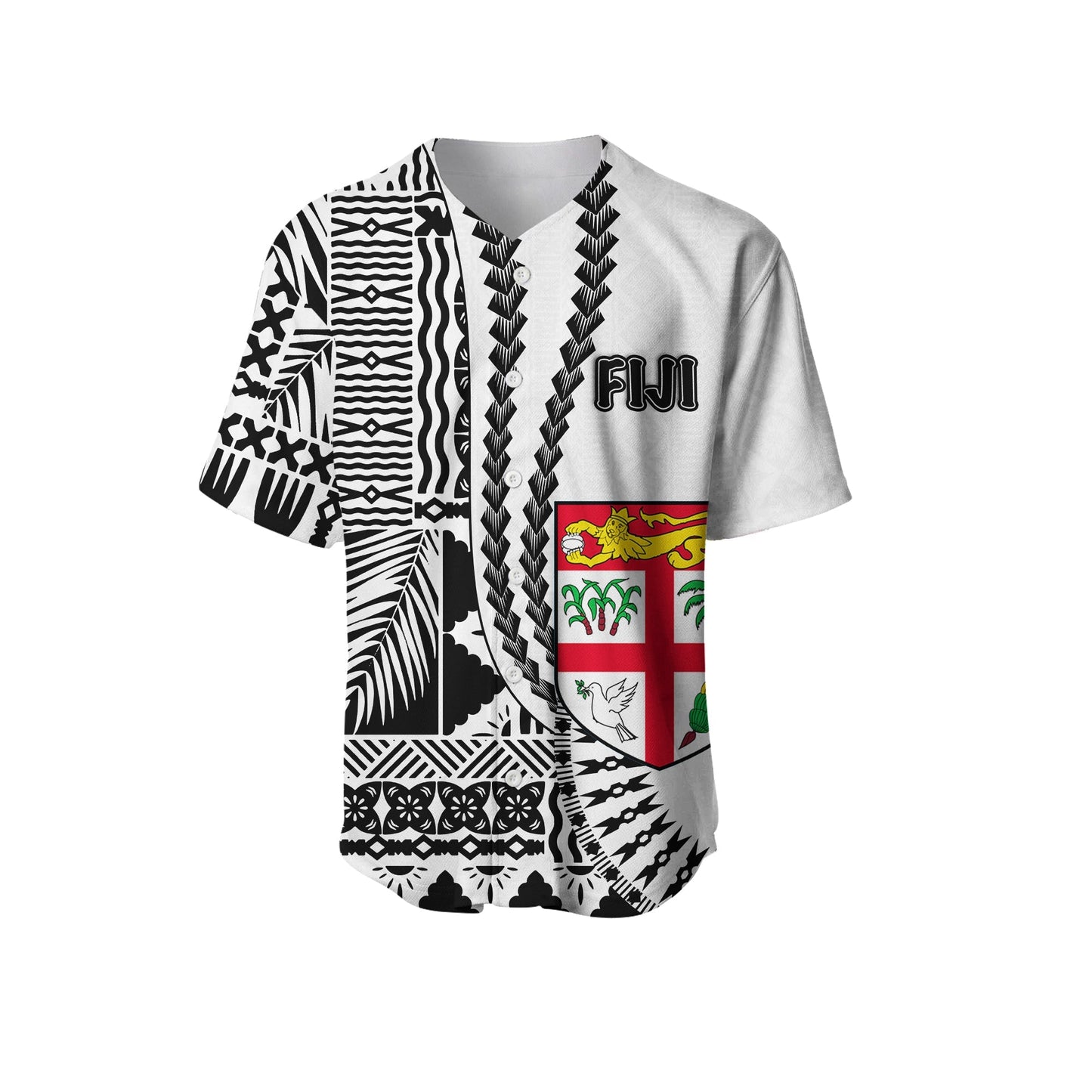 (Custom Personalised) Fiji Basebal Jersey Masi Tapa Patterns White Style