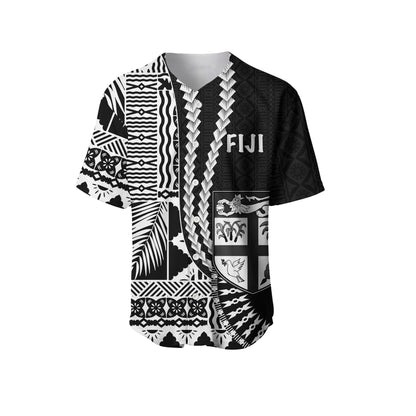 (Custom Personalised) Fiji Basebal Jersey Masi Tapa Patterns Black Style
