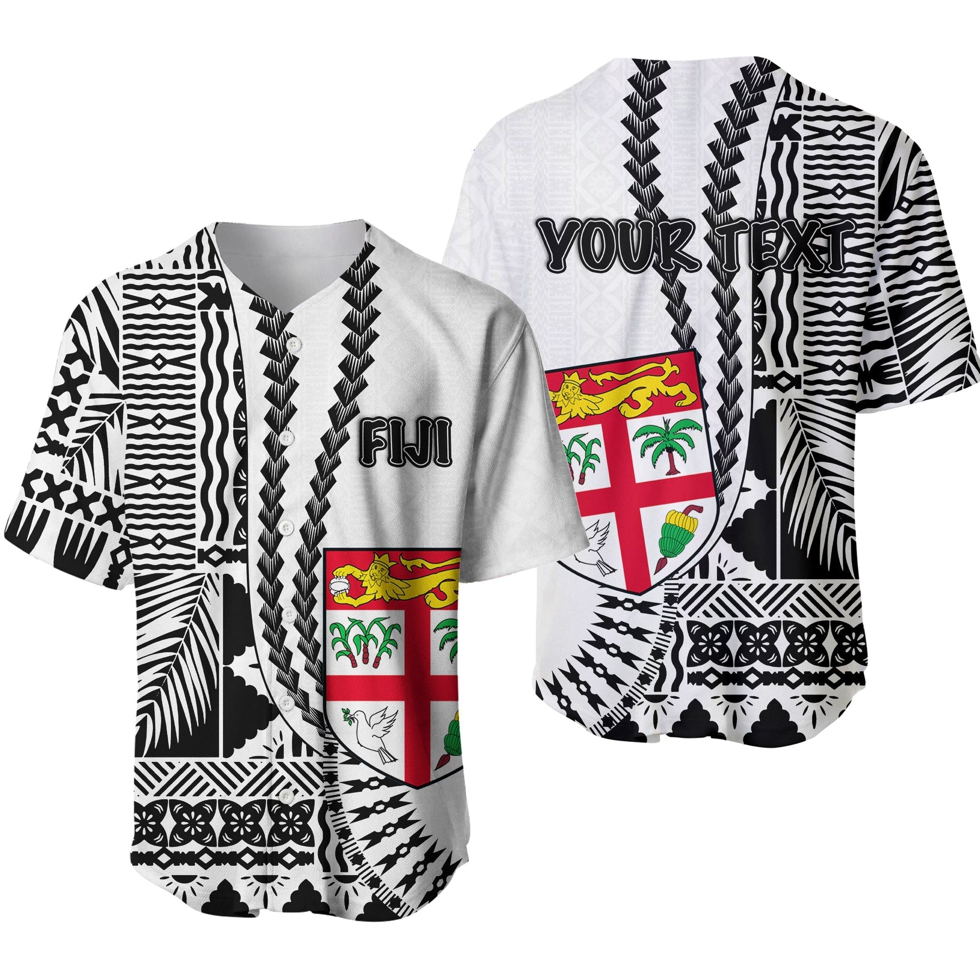 (Custom Personalised) Fiji Basebal Jersey Masi Tapa Patterns White Style