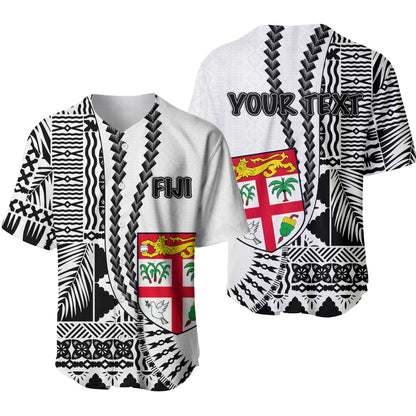 (Custom Personalised) Fiji Basebal Jersey Masi Tapa Patterns White Style