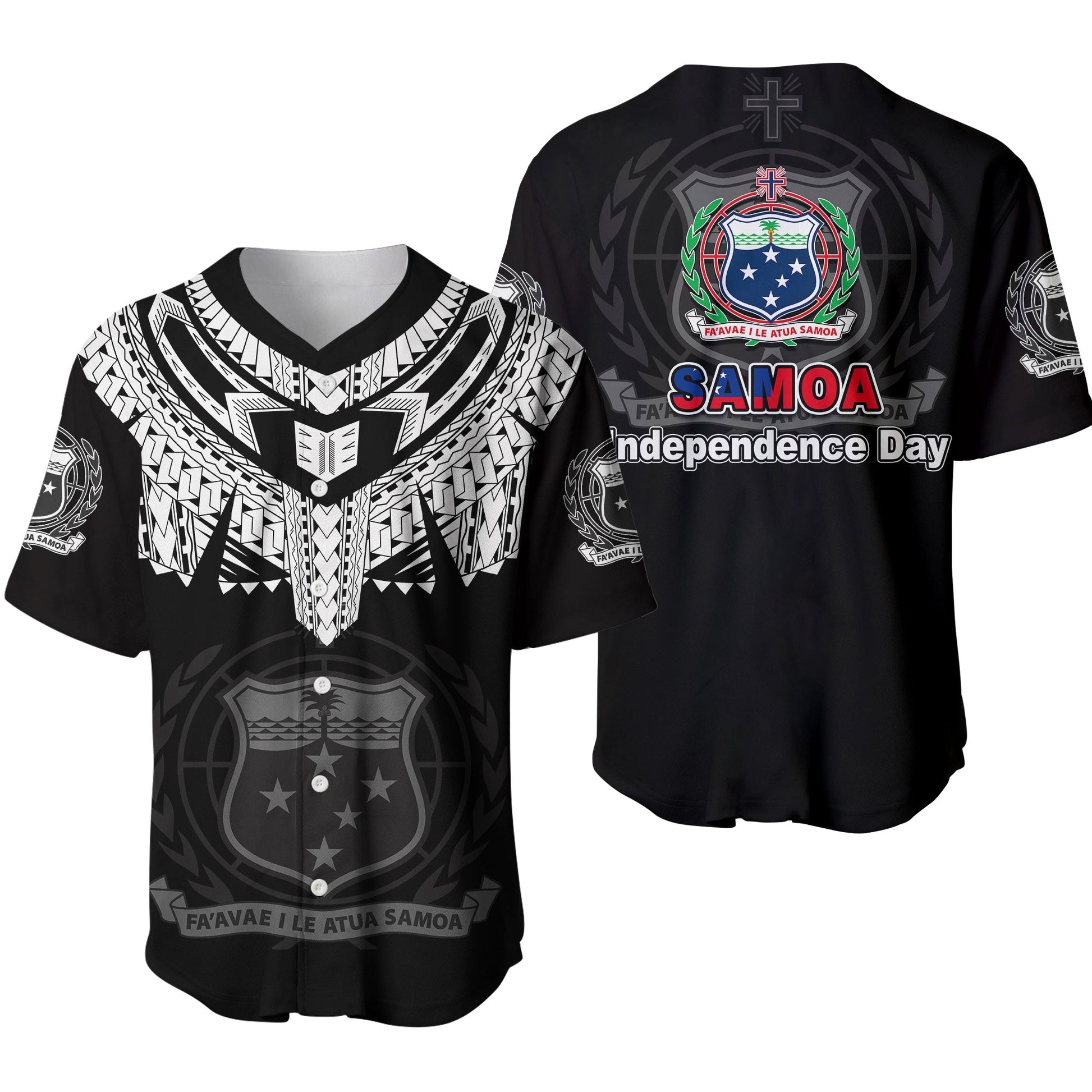 Samoa Independence Day Tribal Tattoo Coat Of Arms Baseball Jersey No.4
