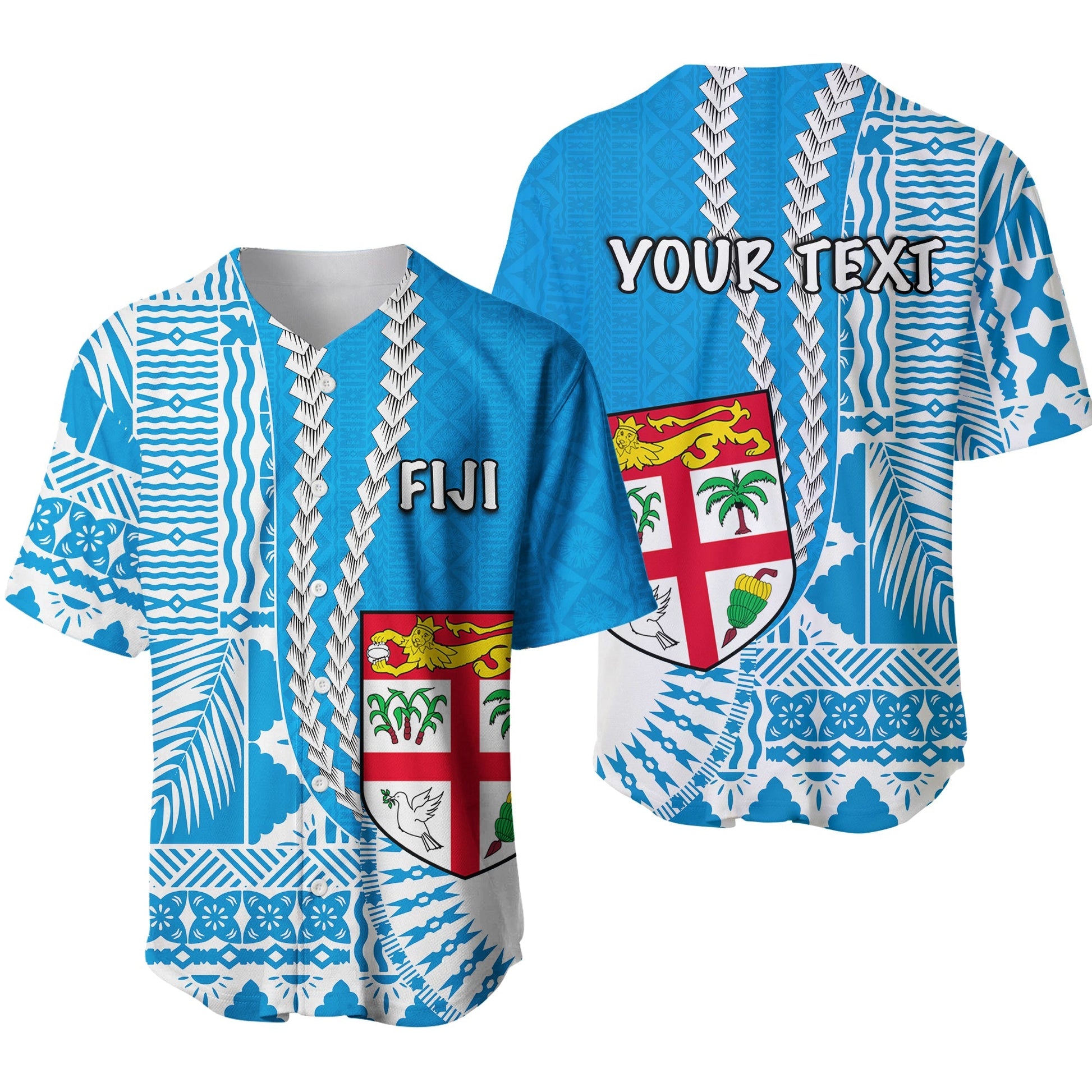 (Custom Personalised) Fiji Basebal Jersey Masi Tapa Patterns Blue Style