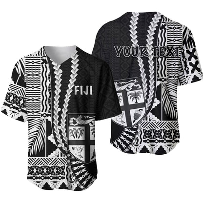 (Custom Personalised) Fiji Basebal Jersey Masi Tapa Patterns Black Style