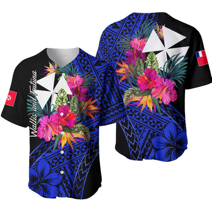 Wallis and Futuna Baseball Jersey Hibiscus Blue No.1 Color
