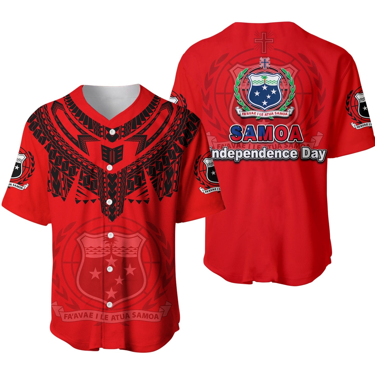Samoa Independence Day Tribal Tattoo Coat Of Arms Baseball Jersey No.1