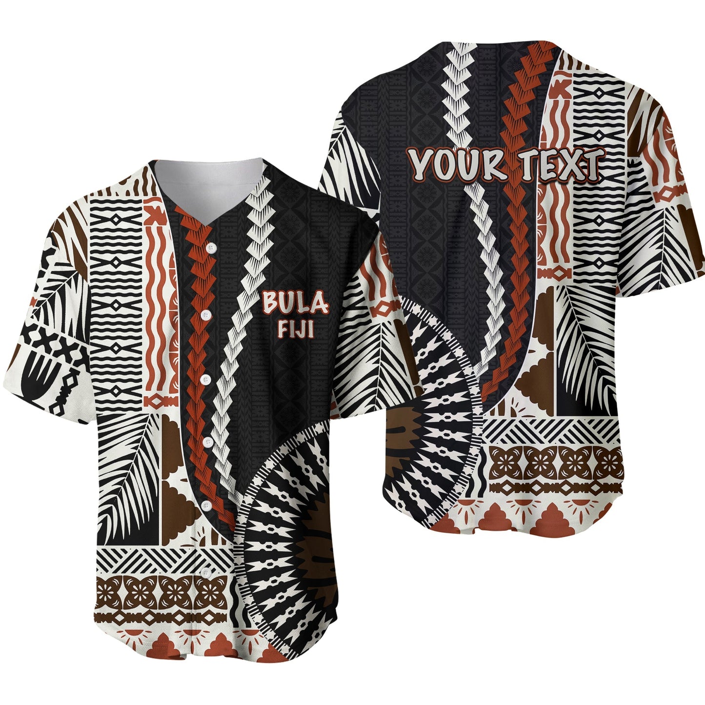 (Custom Personalised) Bula Fiji Basebal Jersey Masi Tapa Patterns Style
