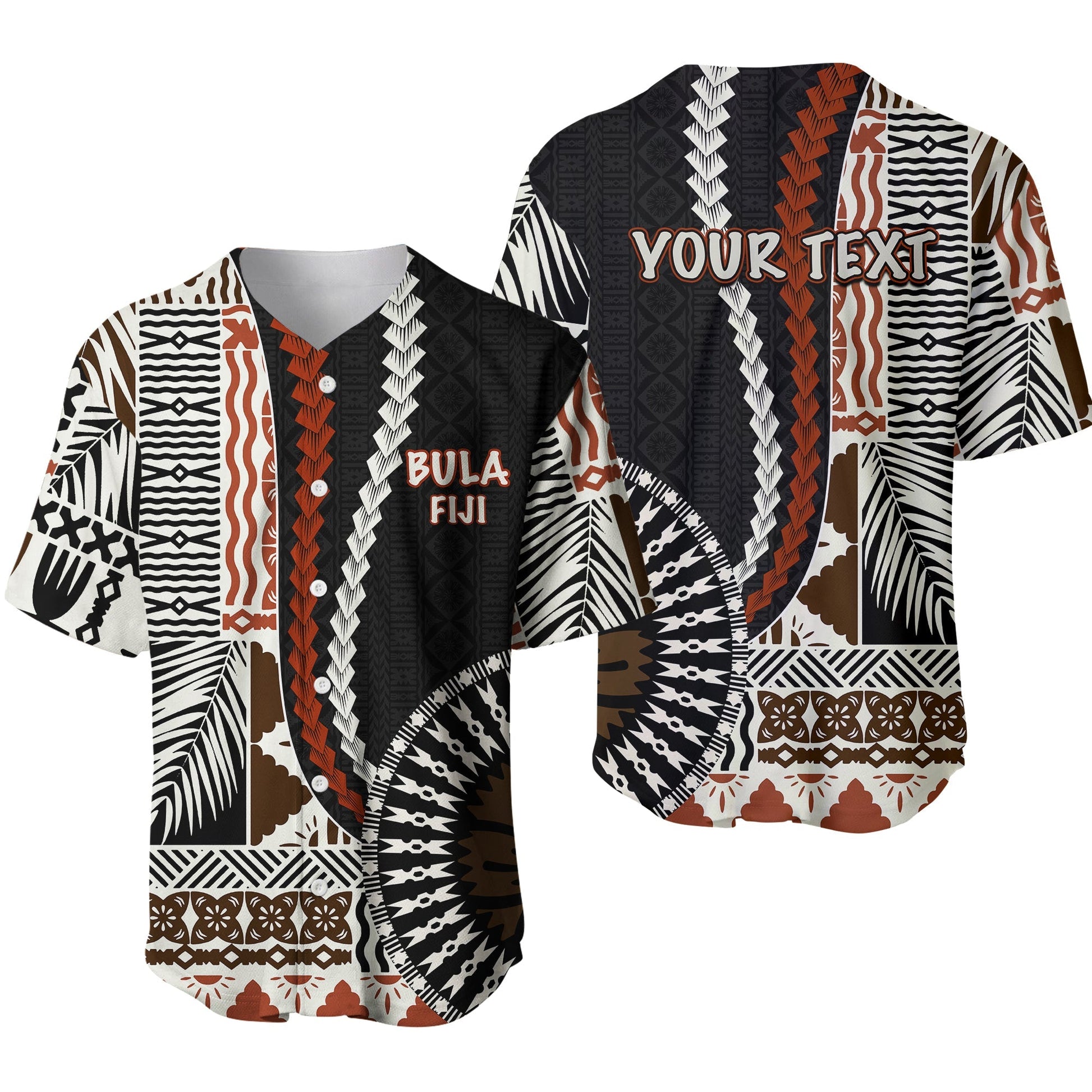 (Custom Personalised) Bula Fiji Basebal Jersey Masi Tapa Patterns Style