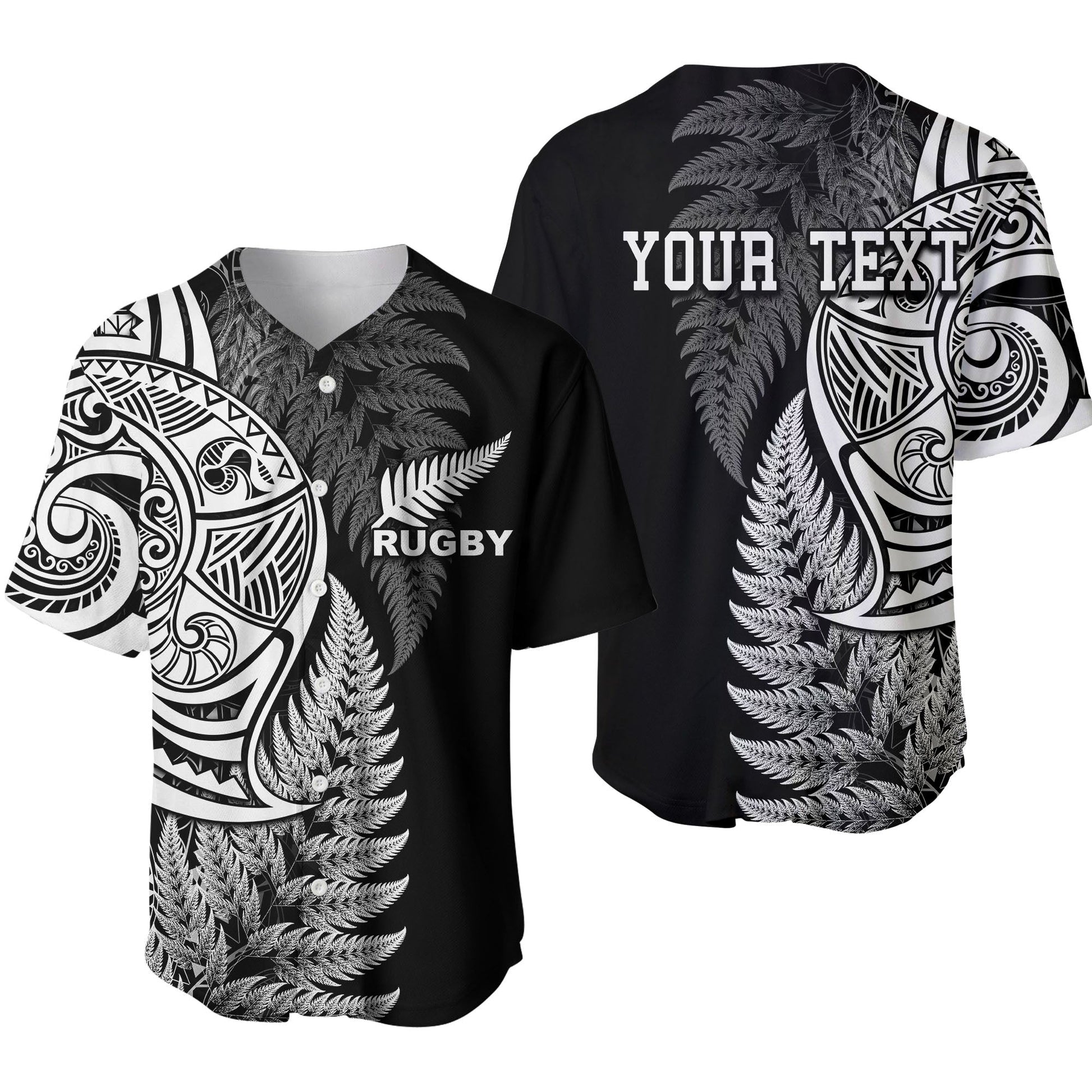 Maori Rugby Baseball Jersey Tattoo Mix Fern Leaf