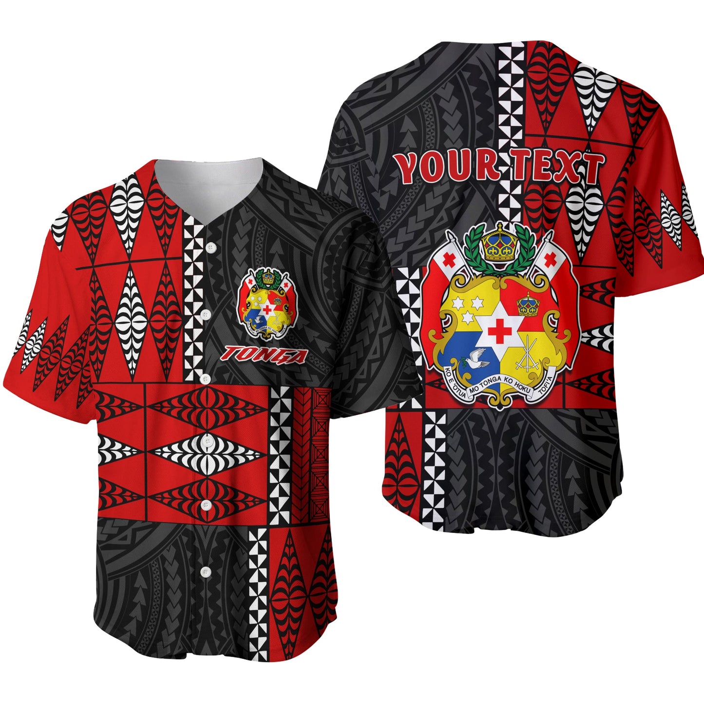 (Custom Personalised) Tonga Baseball Jersey Tongan Pattern Mix Polynesian