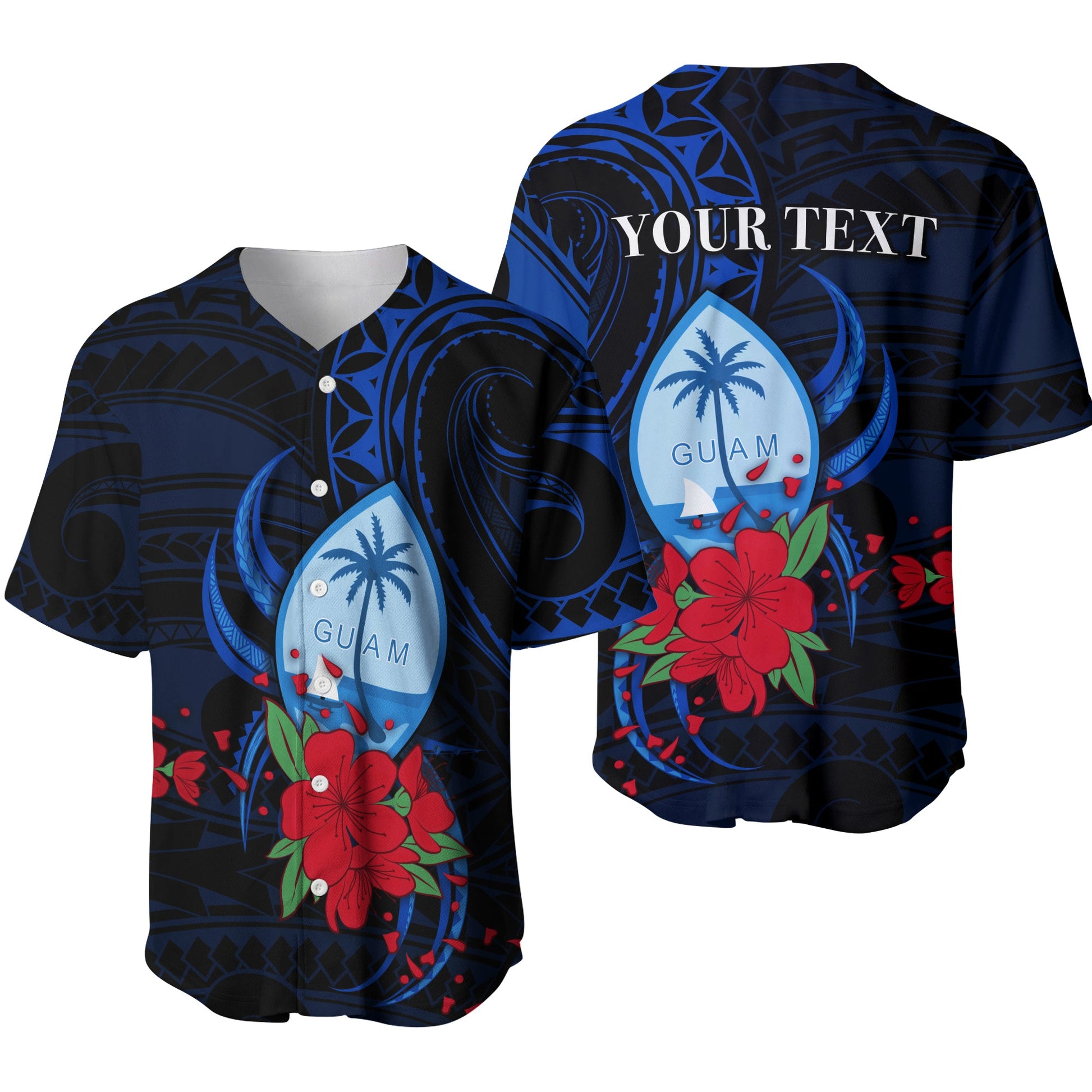 (Custom Personalised) Guam Baseball Jersey Polynesian Flowers