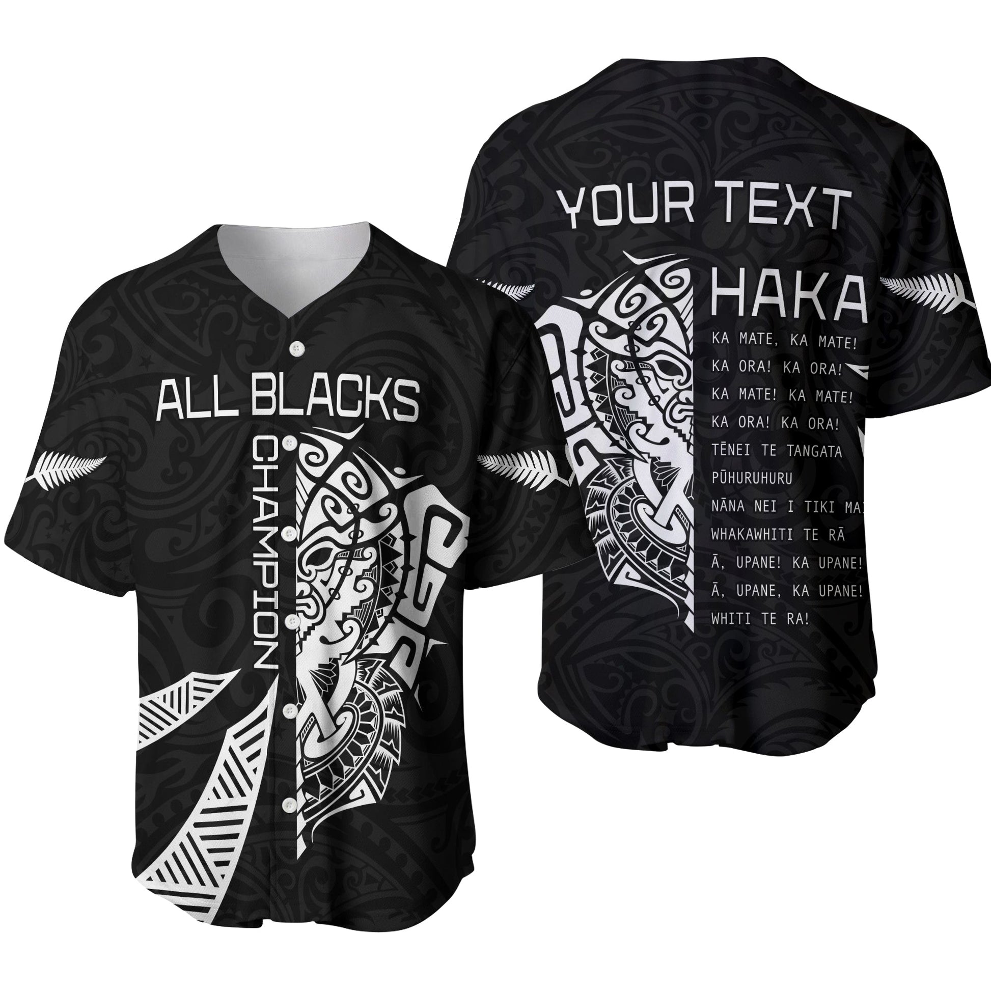 (Custom Personalised) New Zealand Rugby Baseball Jersey Haka All Black mix Ta Moko