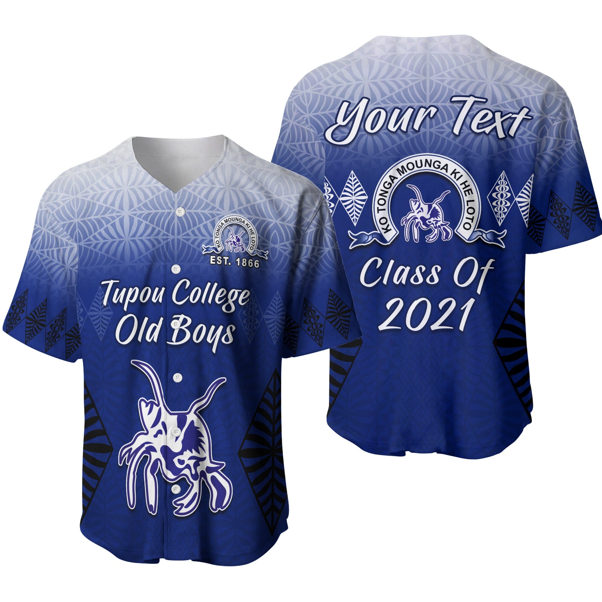 (Custom Personalised) Tupou College Baseball Jersey Old Boys Tongan Tapa Class Year and Your Text