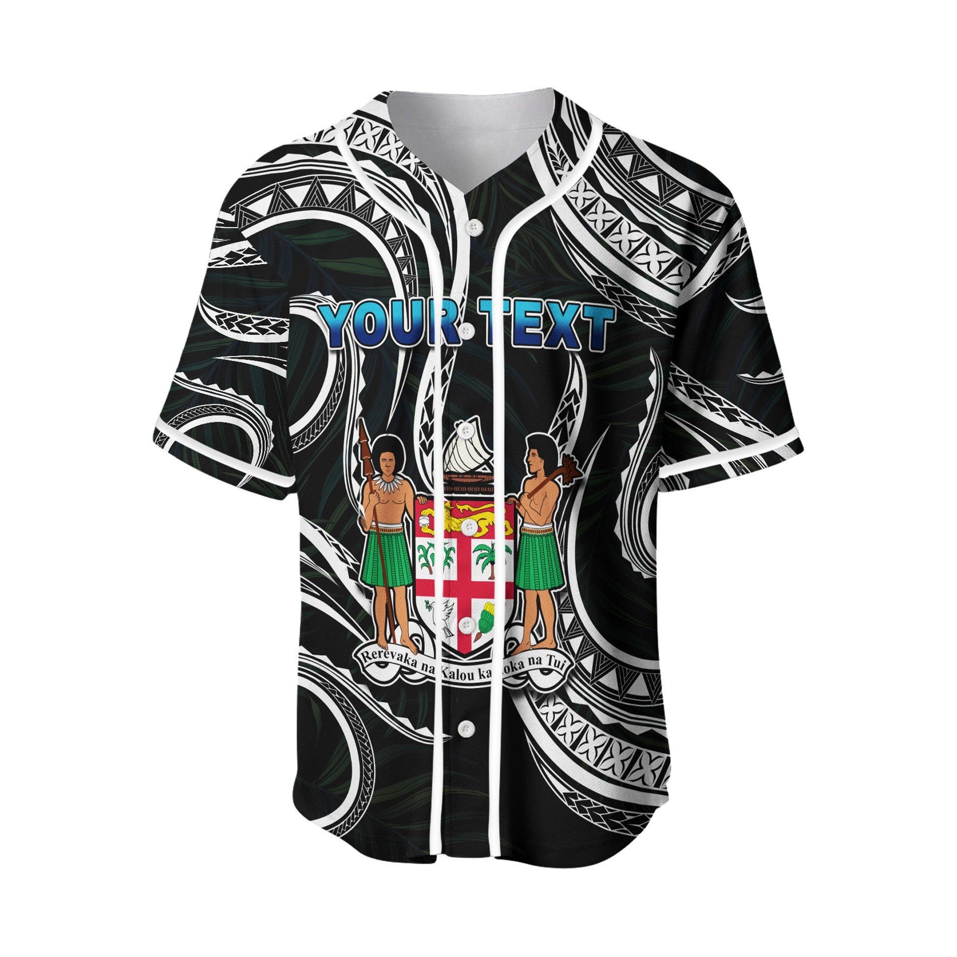 (Custom Personalised) Fiji Coat of Arms Baseball Jersey Polynesian mix Coconut Pattern