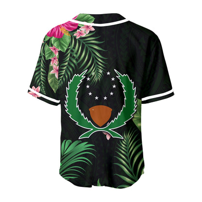 (Custom Personalised) Pohnpei Micronesia Green Baseball Jersey Tropical Flowers Version 02