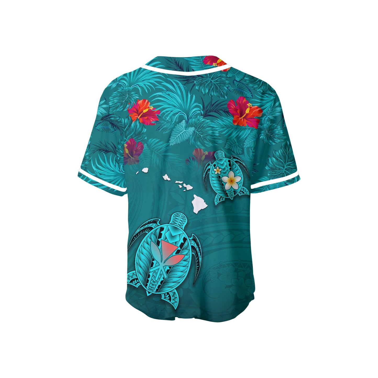 Hawaiian Islands Baseball Jersey Hawaii Tropical Flowers and Turtles Turquoise