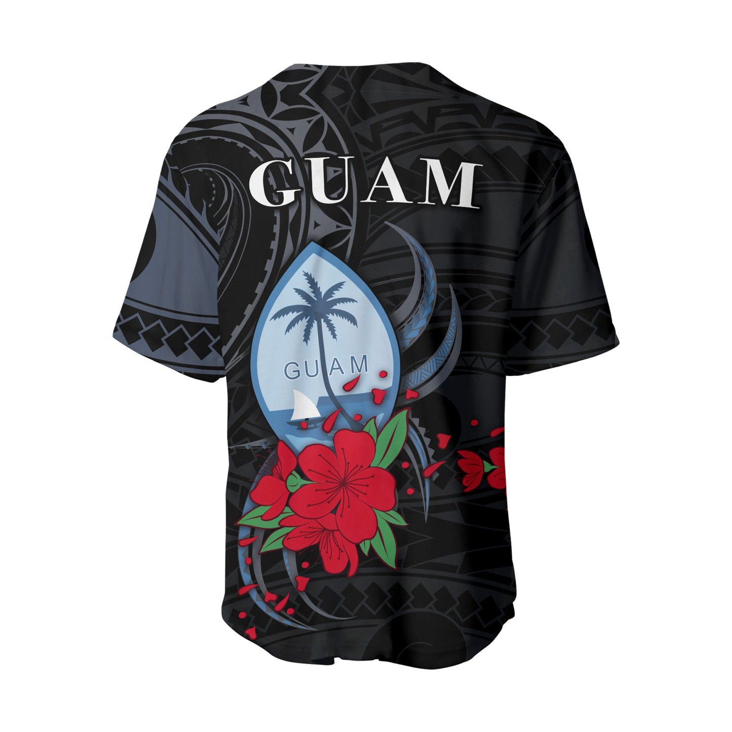 Guam Baseball Jersey Polynesian Flowers Version Black