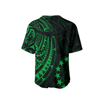 Cook Islands Baseball Jersey Polynesian Flowers Version 01 Green