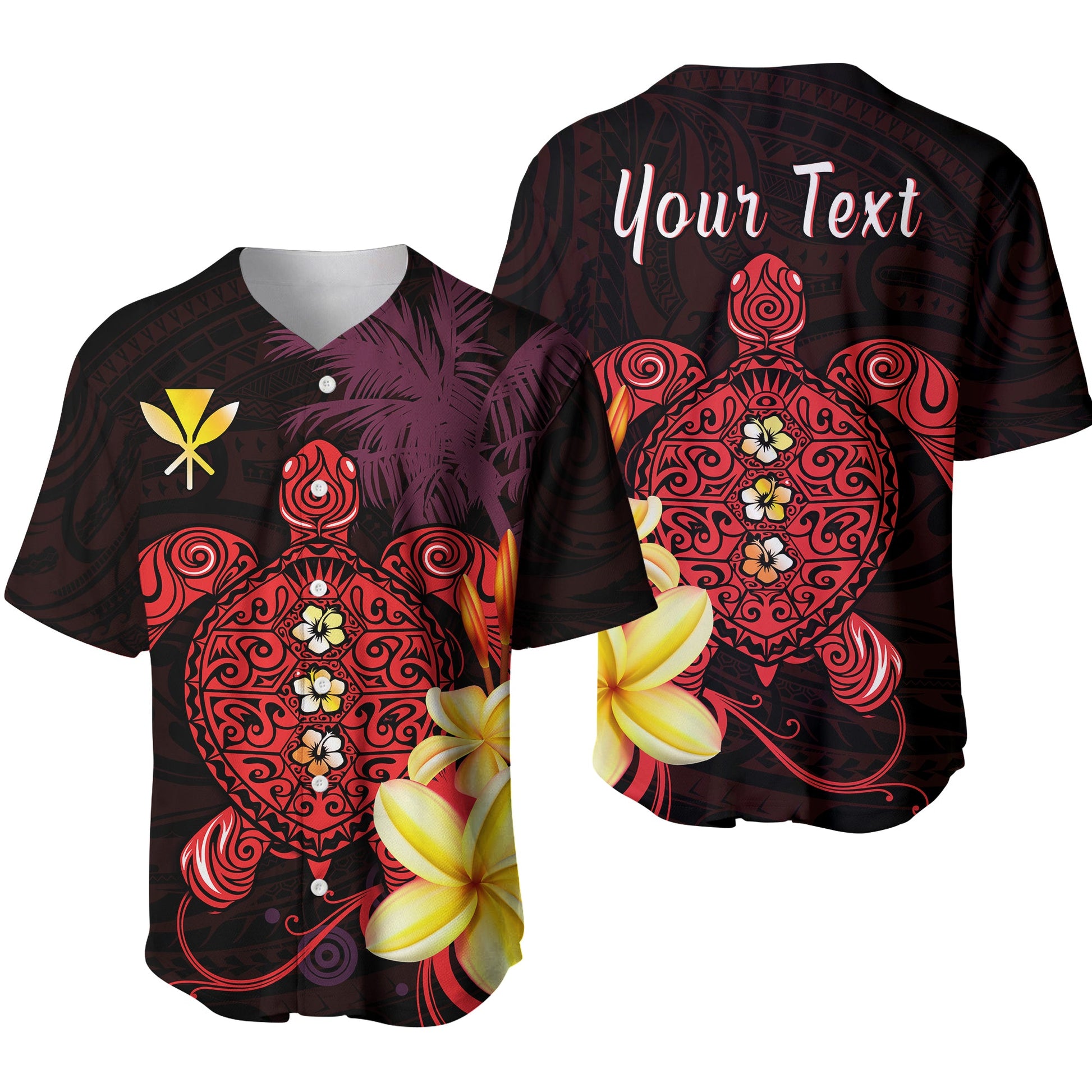 (Custom Personalised) Hawaii Turtle Baseball Jersey Hawaiian Flowers Version Red Elegant