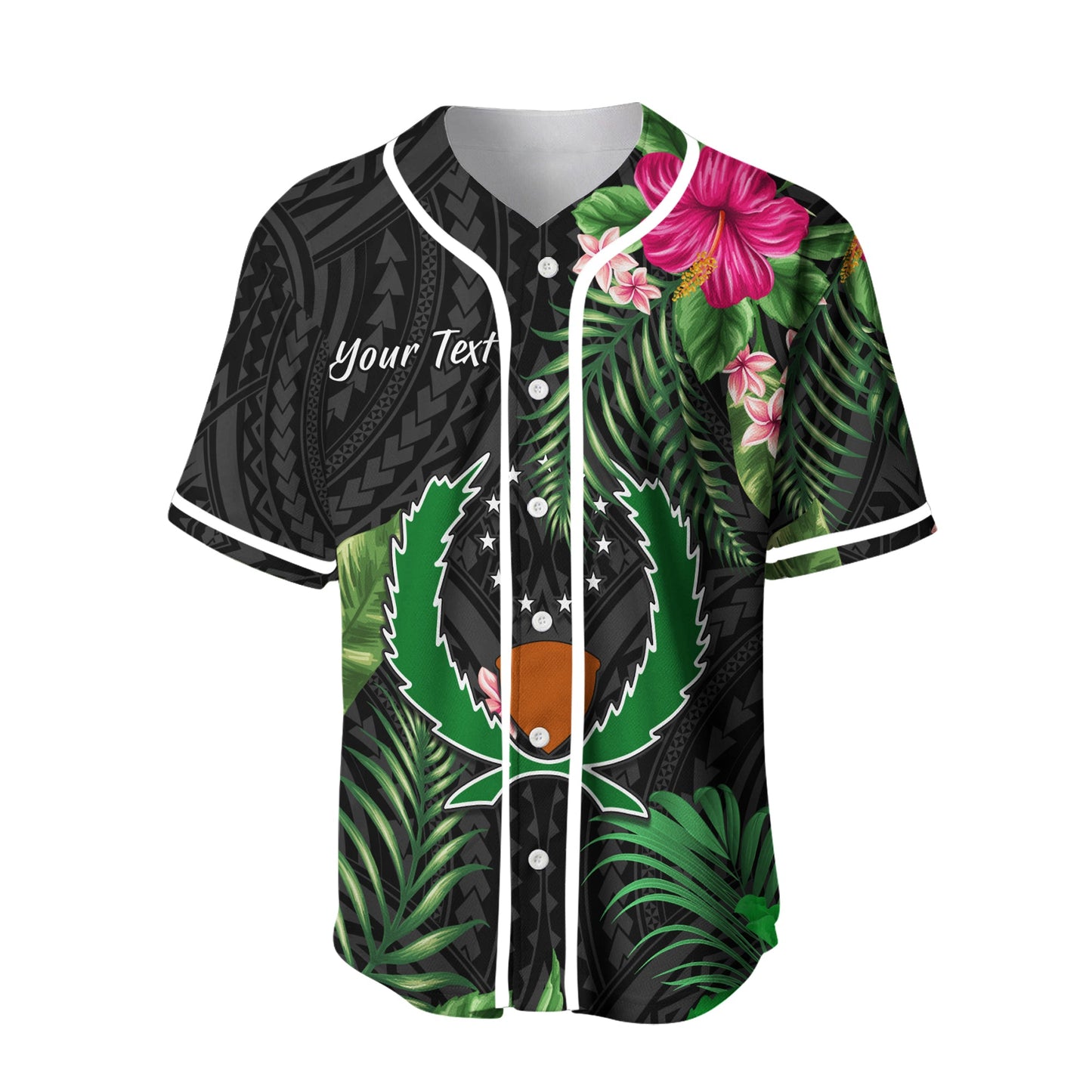 (Custom Personalised) Pohnpei Micronesia Baseball Jersey Tropical Flowers