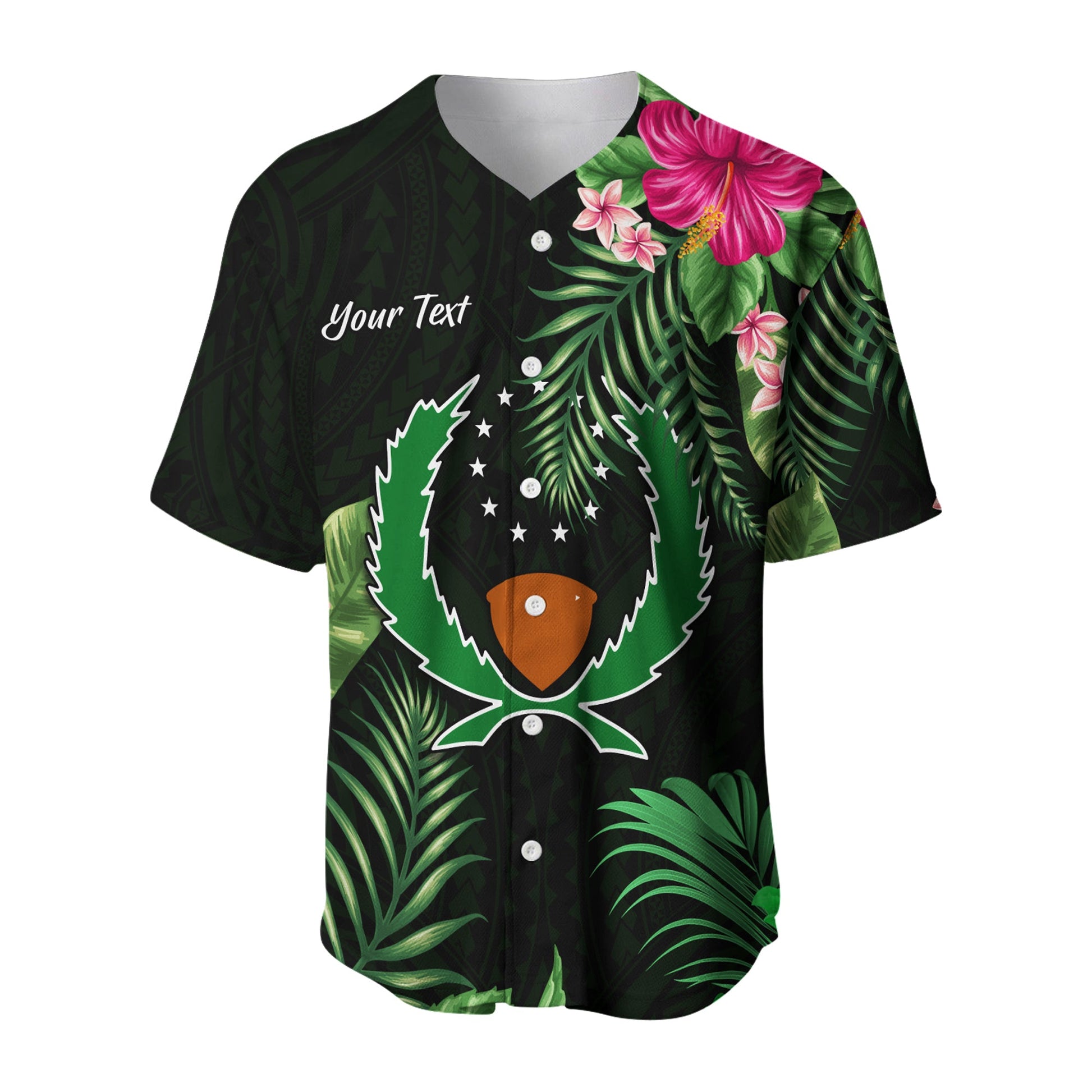 (Custom Personalised) Pohnpei Micronesia Green Baseball Jersey Tropical Flowers