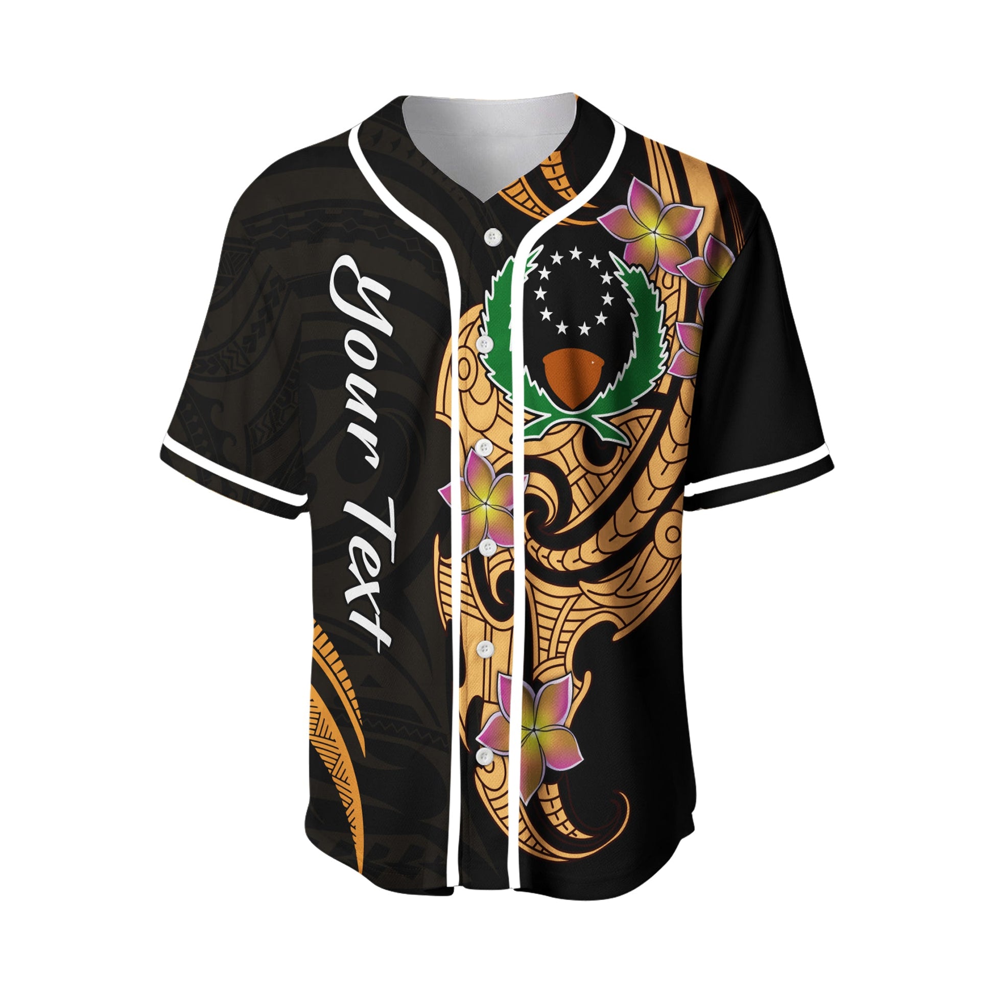 (Custom Personalised) Pohnpei Simple Baseball Jersey Tropical Flowers