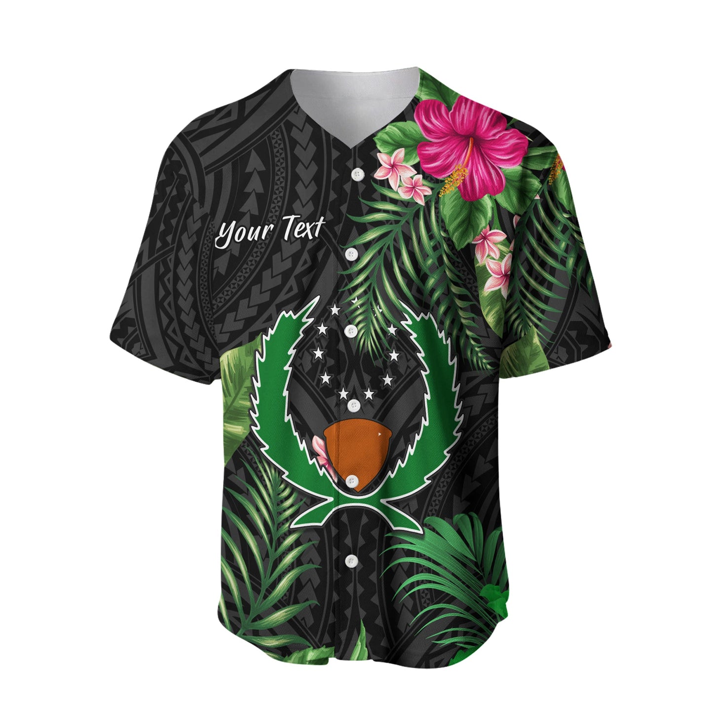 (Custom Personalised) Pohnpei Micronesia Baseball Jersey Tropical Flowers Version 02