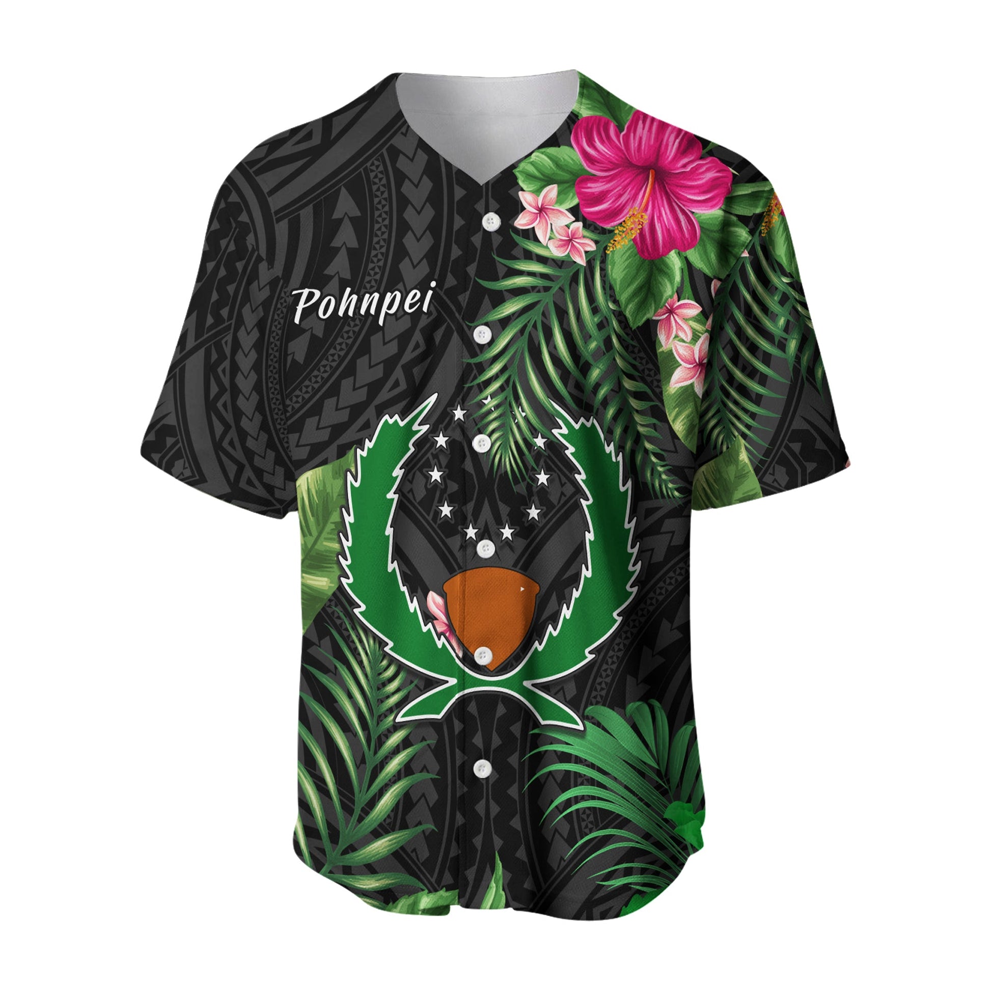 Pohnpei Micronesia Baseball Jersey Tropical Flowers Version 02