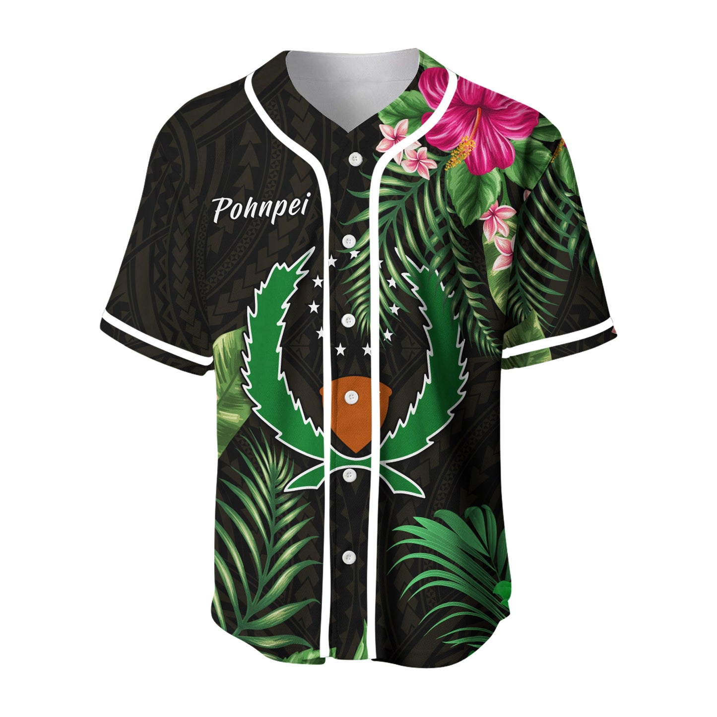 Pohnpei Micronesia Gold Baseball Jersey Tropical Flowers Version 02