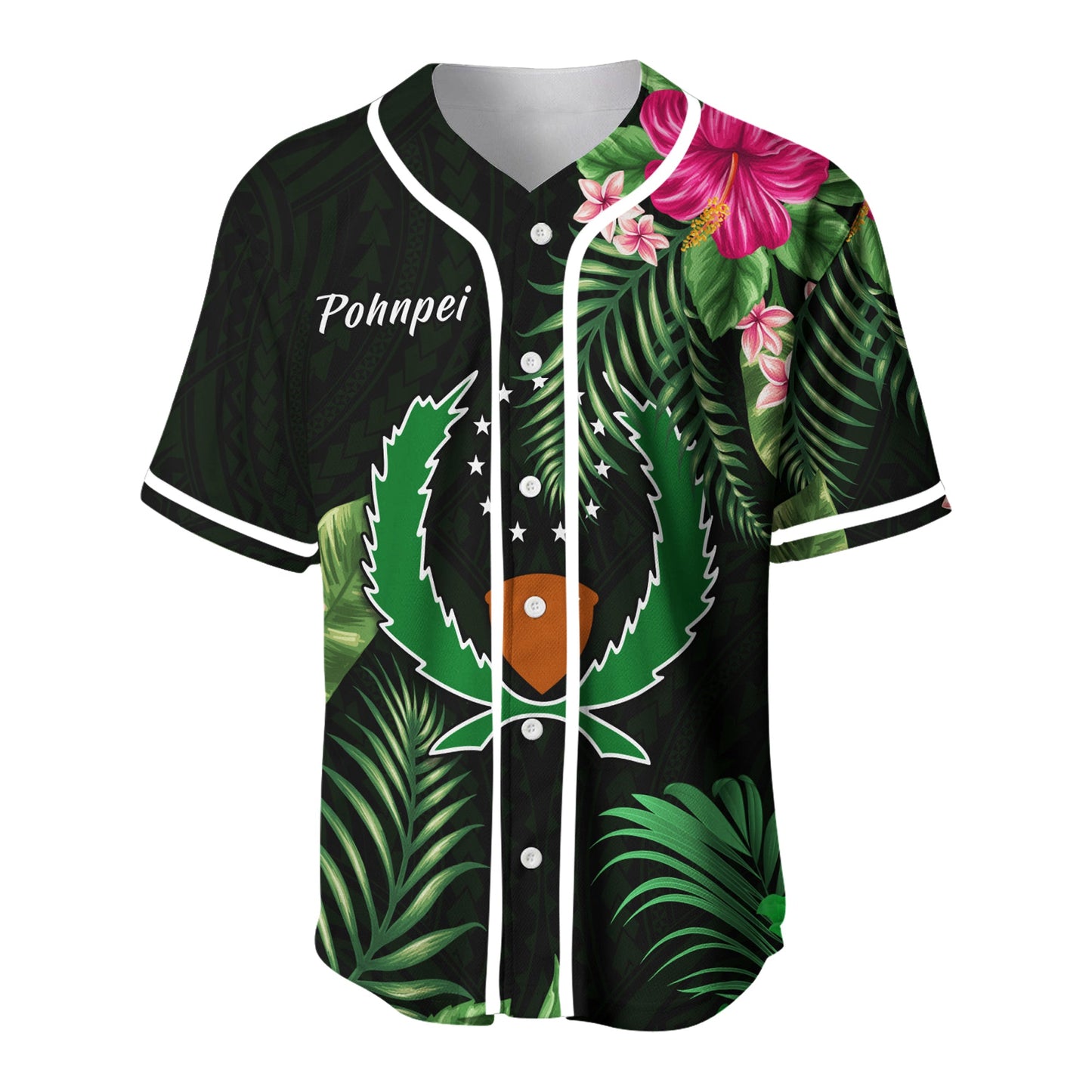 Pohnpei Micronesia Green Baseball Jersey Tropical Flowers Version 02