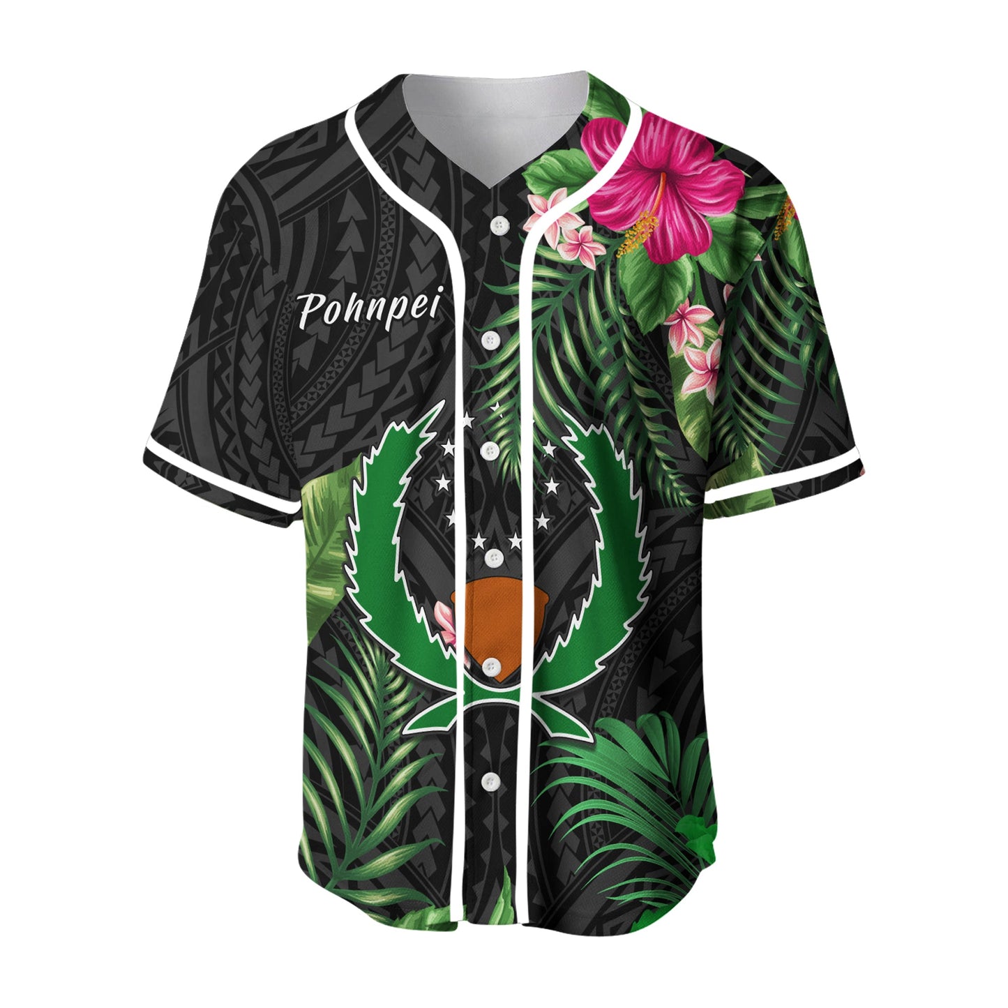 Pohnpei Micronesia Baseball Jersey Tropical Flowers