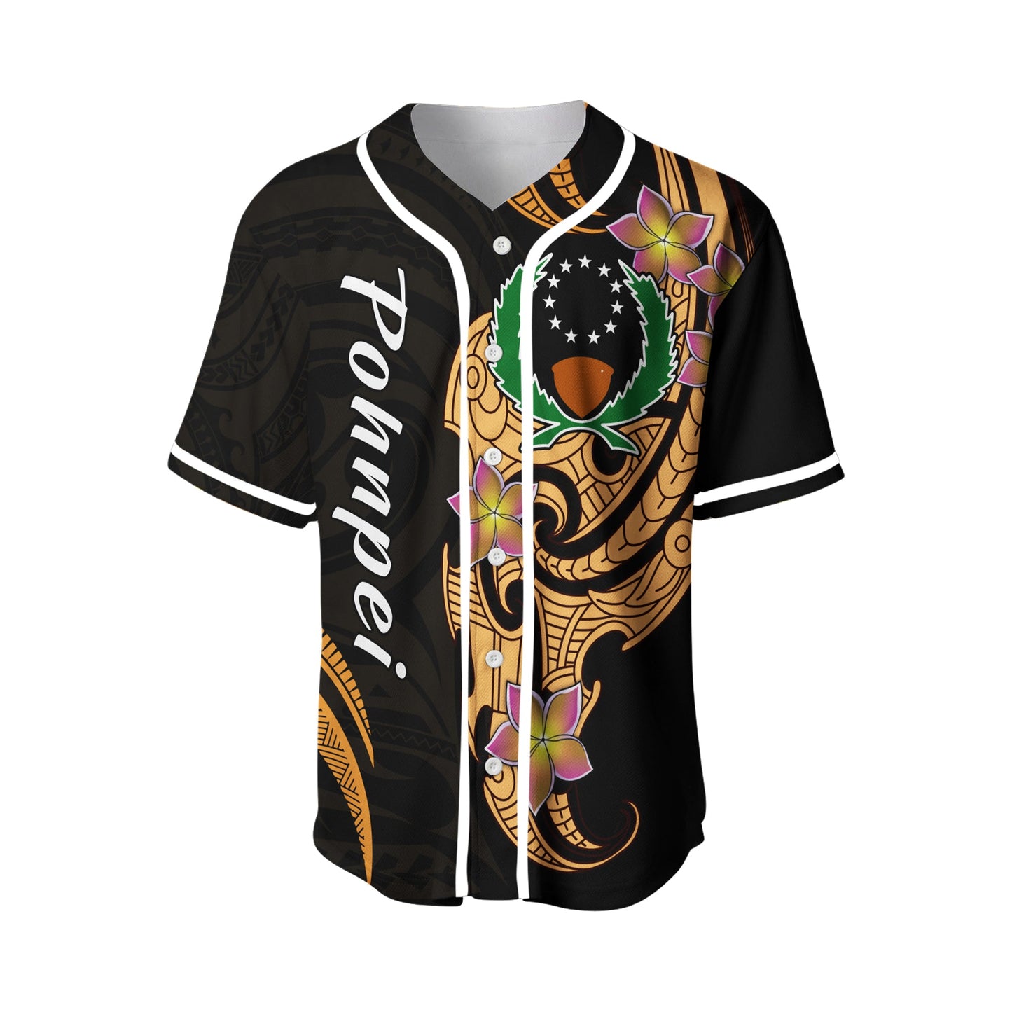 Pohnpei Simple Baseball Jersey Tropical Flowers